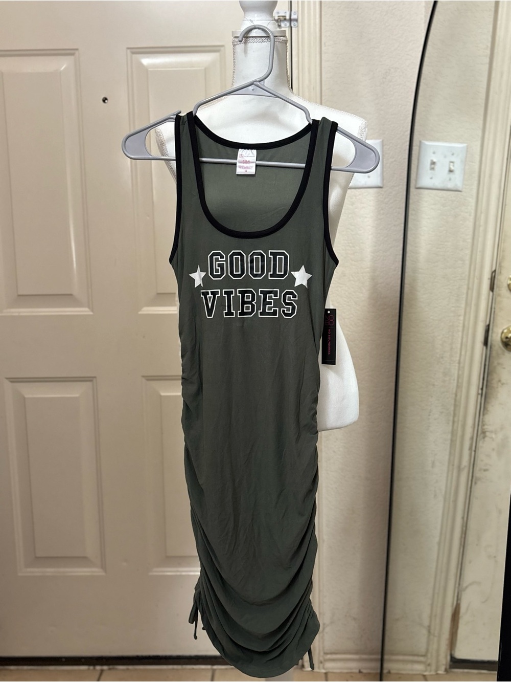 No Boundaries Olive Green Tank Maxi Dress with Black Trim - GOOD VIBES Graphic